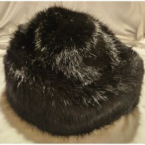 DeLux Womens Black Faux Fur Pillbox Hat Winter Warm Plush Round Cap